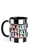 Electric Little Things Ceramic Mug - Be Kind & Stay Weird Rainbow Checkered