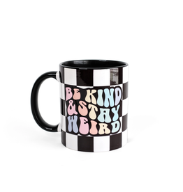 Electric Little Things Ceramic Mug - Be Kind & Stay Weird Rainbow Checkered