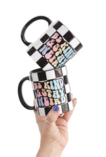 Electric Little Things Ceramic Mug - Be Kind & Stay Weird Rainbow Checkered