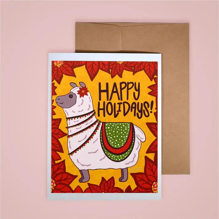 Annotated Audrey Holiday Card - Happy Holidays Alpaca