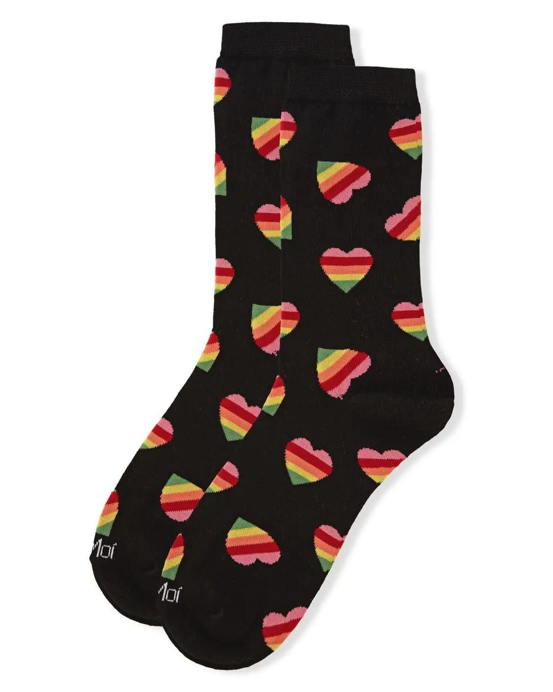 MeMoi Crew Socks - Rainbow Heart Bamboo