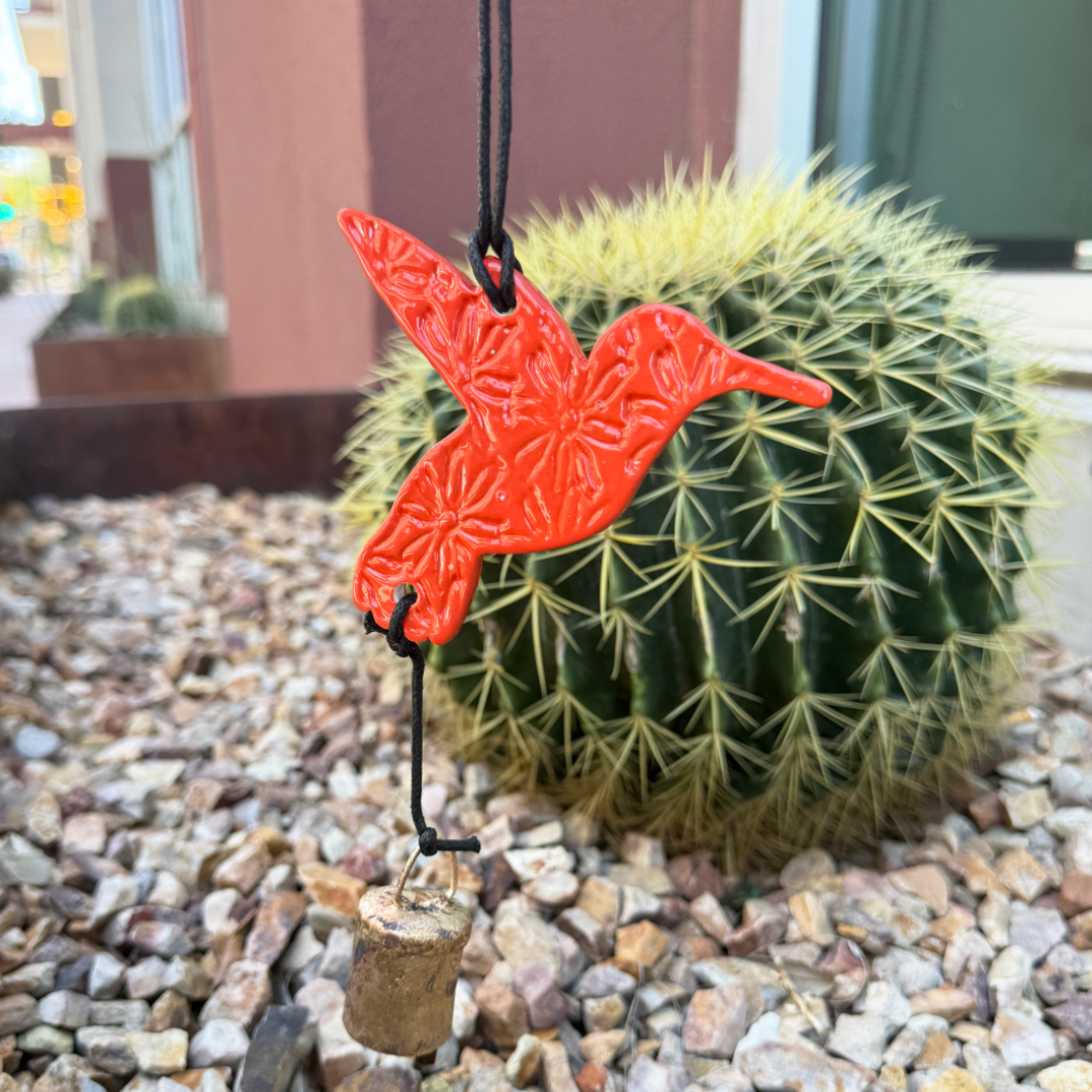 Ben's Bells Hummingbird Ornament - Poppy Orange Floral