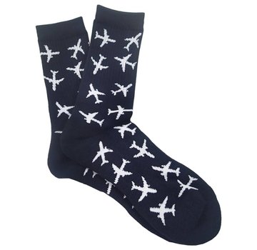 Premium Crew Socks Twin Jet  Navy with White Airplanes
