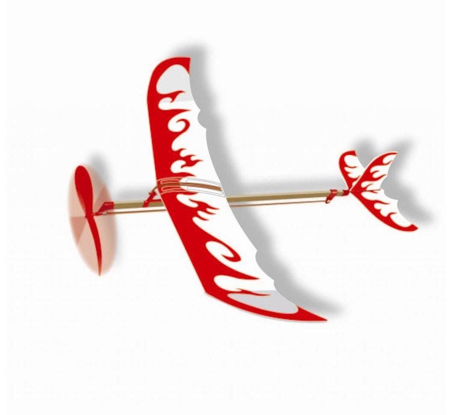 Thunder Bird Rubber Band Wind Up Glider red/white flames