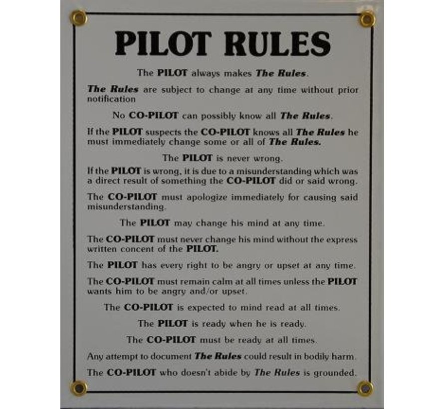 Metal Sign, Pilot Rules