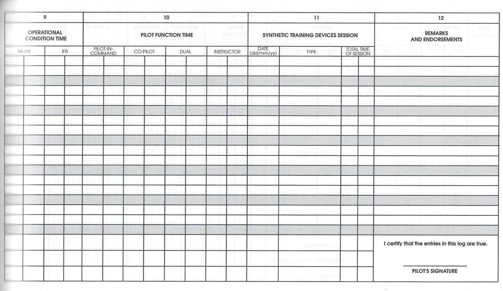 pilot logbook jar-fcl 1.080 requirements