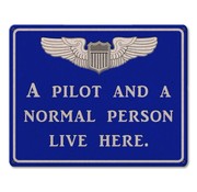 Pilot And Normal Person Live Here Metal Sign Wings Blue