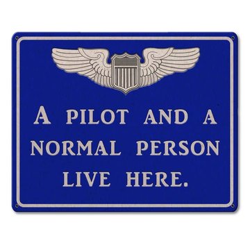 Pilot And Normal Person Live Here Metal Sign Wings Blue