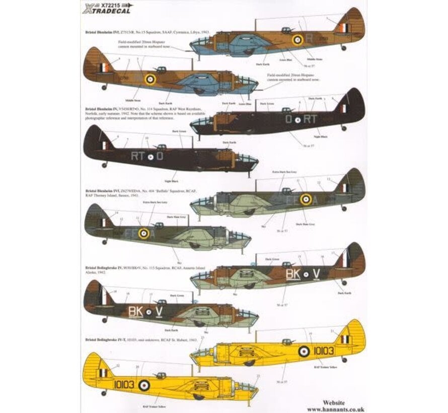 Xtradecal Bristol Blenheim and Bolingbroke MkIV/MkIVF RAF and Overseas Operators Pt3 1:72 Decals