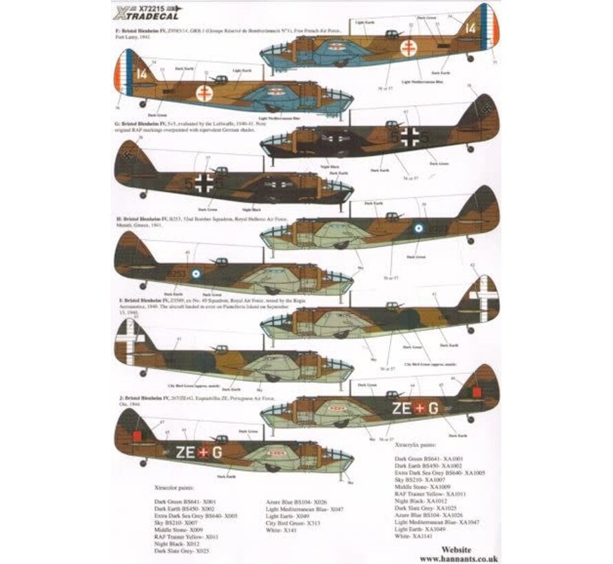 Xtradecal Bristol Blenheim and Bolingbroke MkIV/MkIVF RAF and Overseas Operators Pt3 1:72 Decals