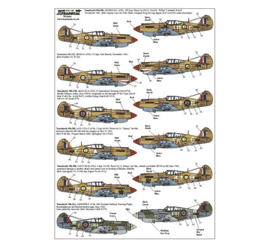 XTRADECAL P40B Tomahawk RAF/RCAF 1:72 Decals for 13 aircraft!