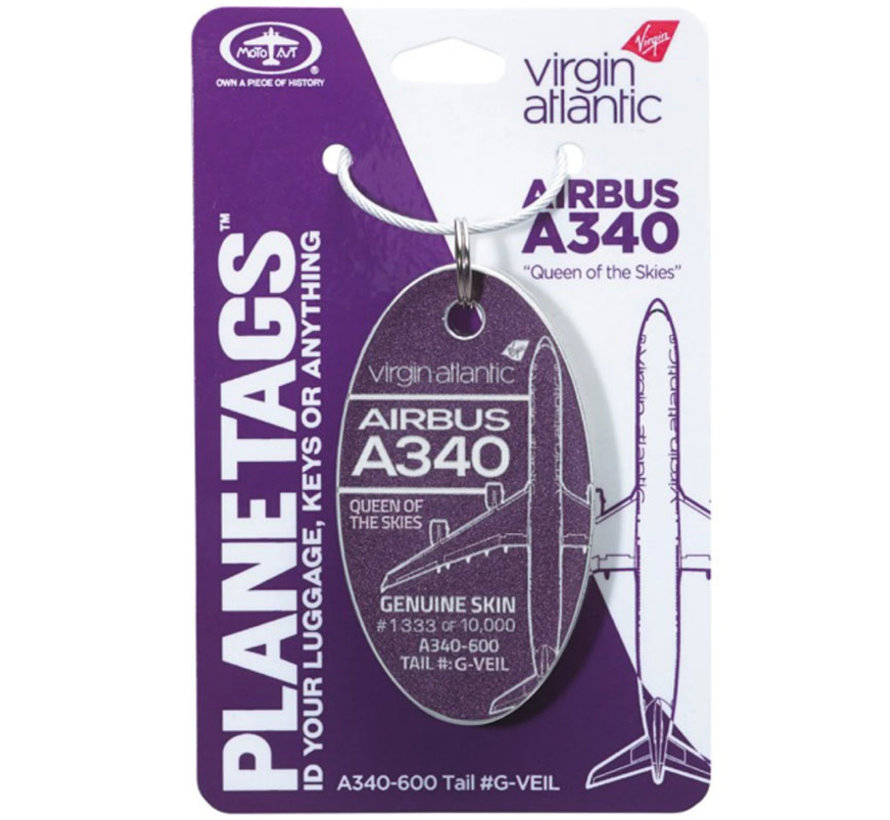 Virgin Atlantic A340-600 G-VEIL PlaneTag QUEEN OF THE SKIES Tail #G-VEIL Purple