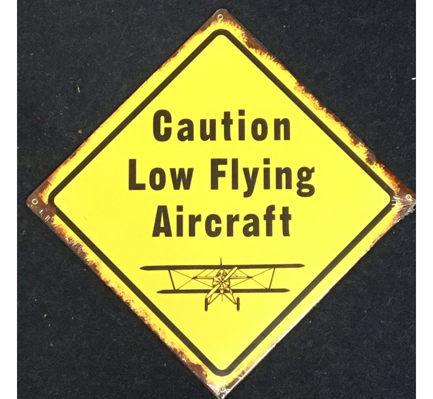 Caution Low Flying Aircraft Metal Sign Yellow