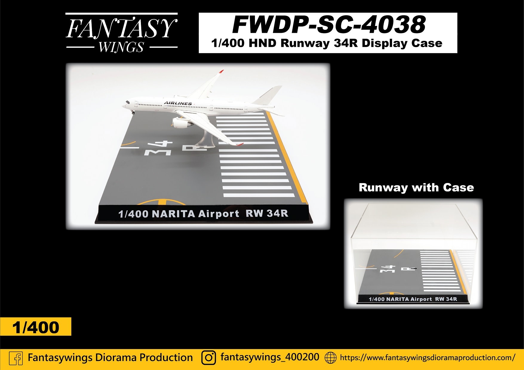 Tokyo Narita NRT Airport Runway 34R Display Case 1:400