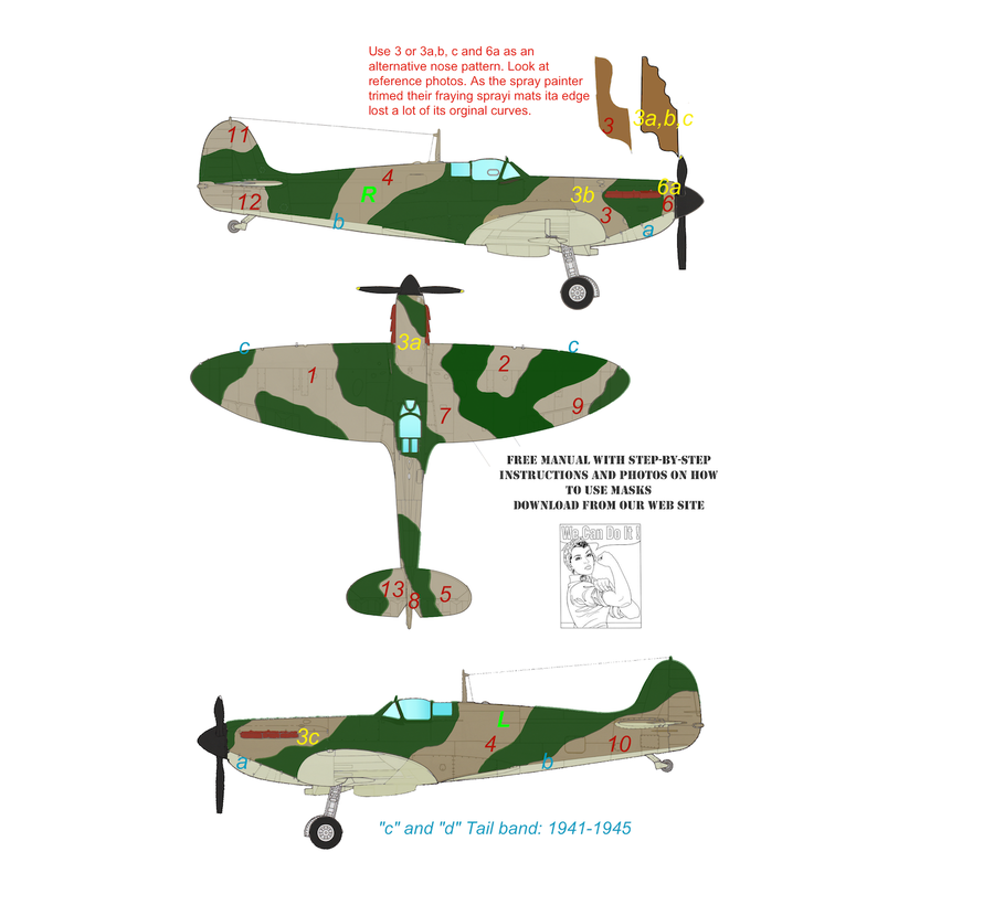 Top Notch Spitfire Mk.1 to Mk.V Pattern A camouflage paint mask 1:48