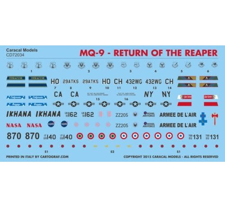 Caracal MQ-9 "Return of the Reaper" 1:72 Decals for 8 aircraft