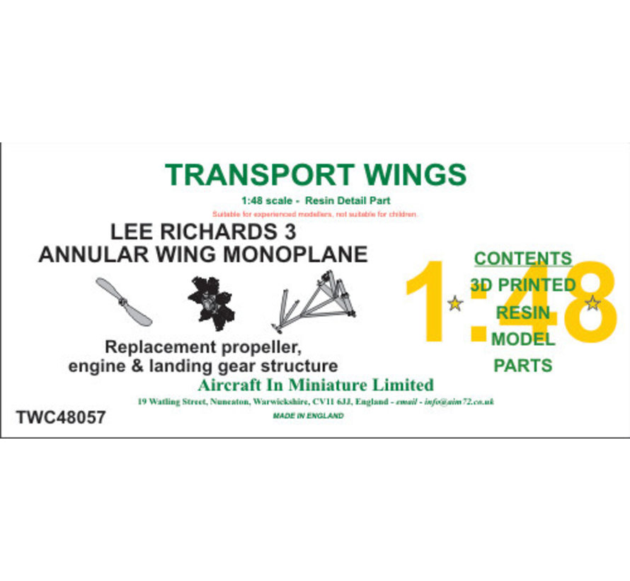 AIM-Transport Wings Lee-Richards Annular Monoplane Detail parts set 1:48