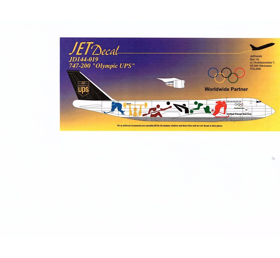 JET DECALS B747-200 UPS OLYMPIC 1:144 Decal