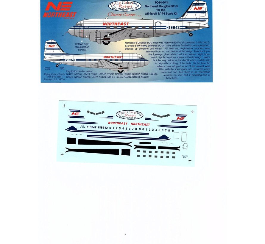 FLYING COLORS DC3 NORTHEAST 1:144 Decals
