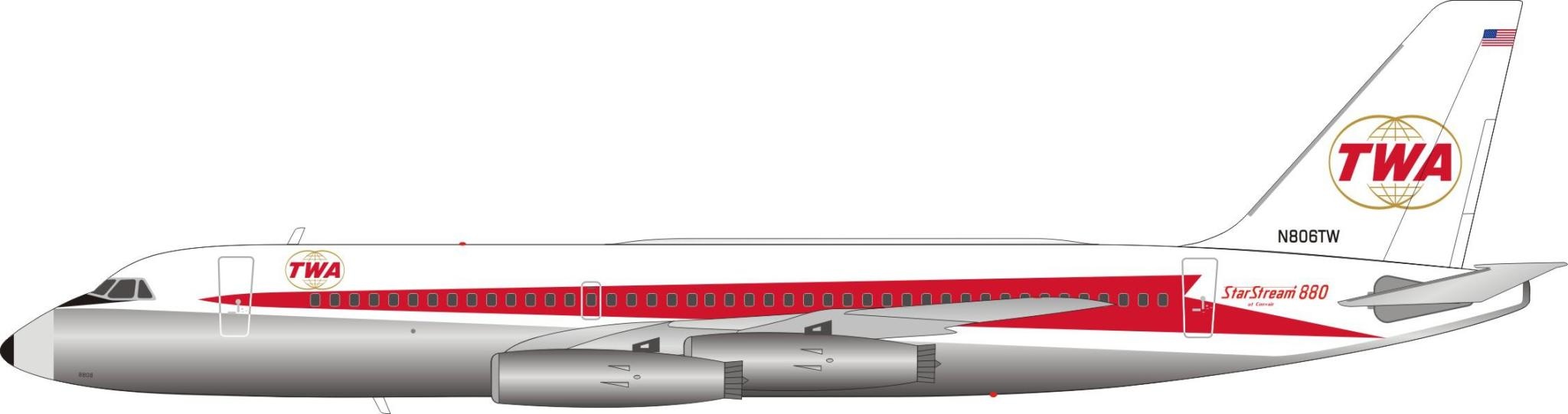 Convair CV880 TWA Starstream livery N806TW 1:200 - avworld.ca