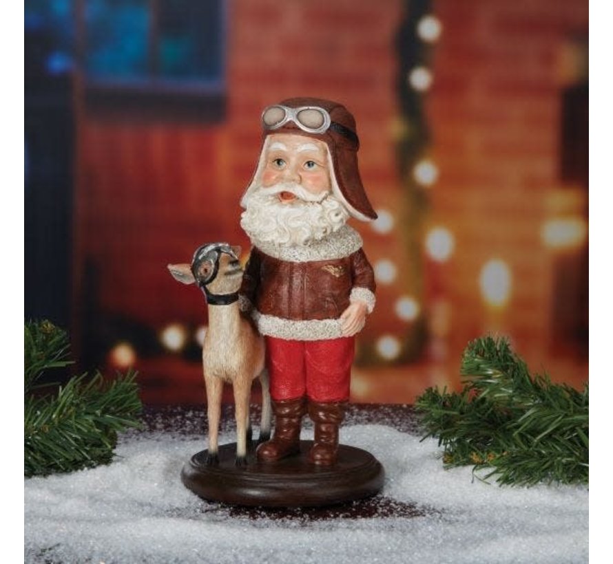 Aviator Santa with Reindeer Bobblehead