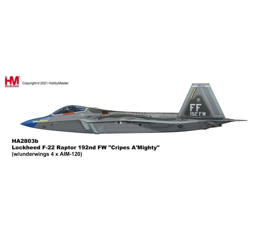 F22A Raptor Cripes A Mighty 192nd FW FF 1:72 (with 4 x AIM-120 AMRAAM)