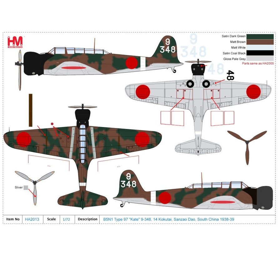 B5N1 Type 97 Kate 9-348 14 Kokutai Sanzao Dao 1:72