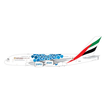 Gemini Jets A380-800 Emirates Expo 2020 blue A6-EOT 1:200 with stand