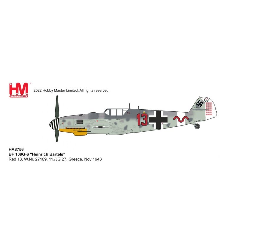 BF109G-6 11./JG 27 RED 13 Heinrich Bartels 1:48 with stand
