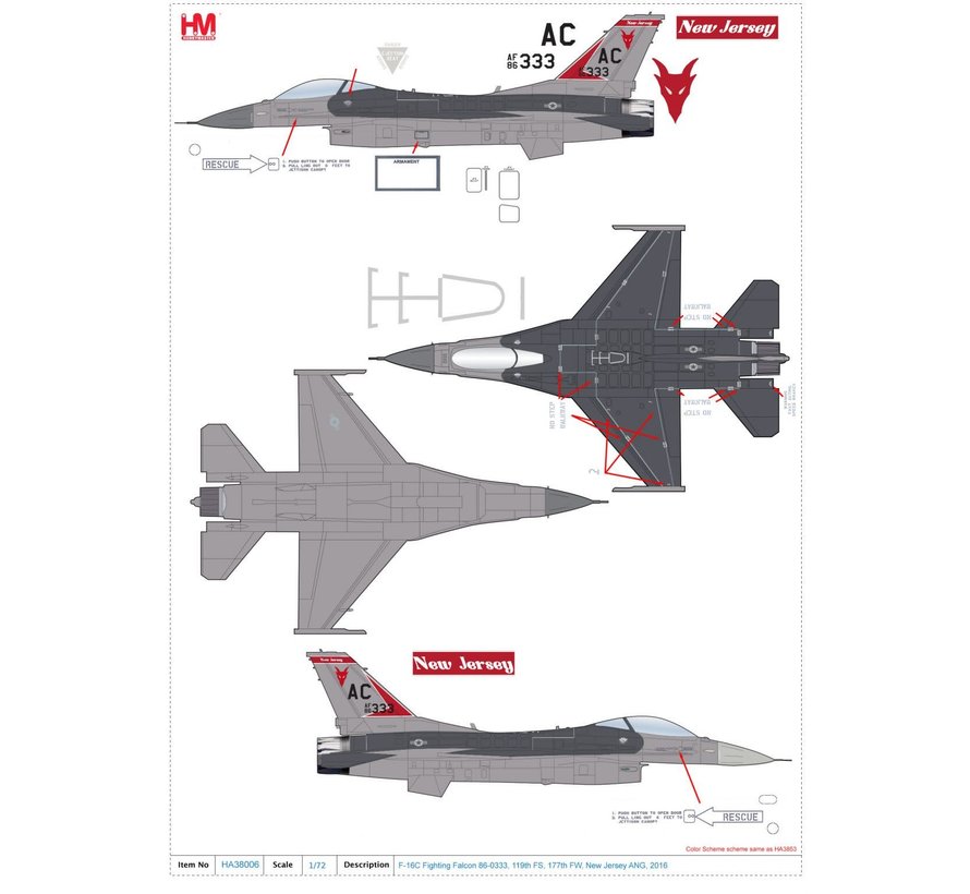 F16C Fighting Falcon 119FS 177FW New Jersey ANG AC 1:72 +Preorder+