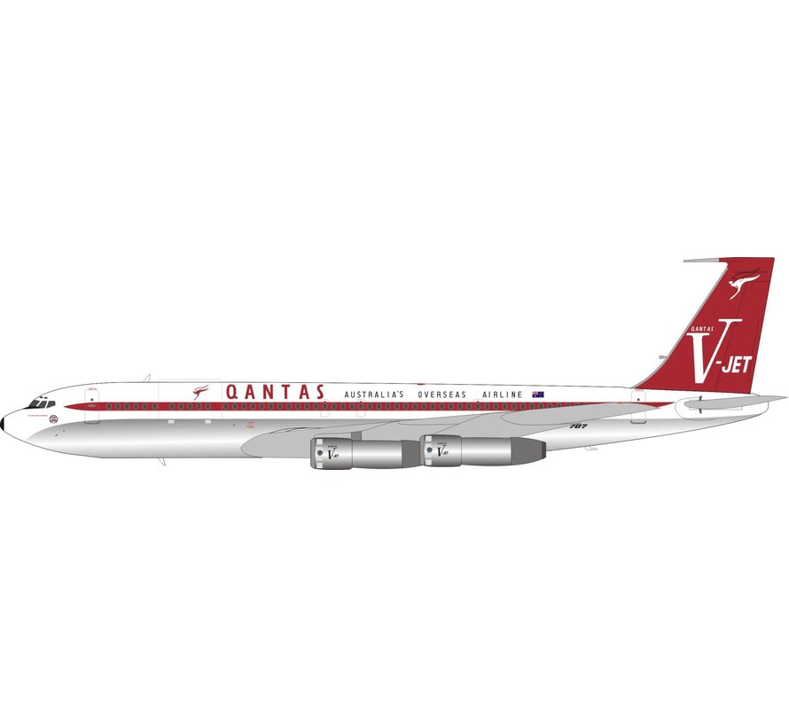 B707-300 Qantas V-Jet VH-EBR 1:200 polished with stand