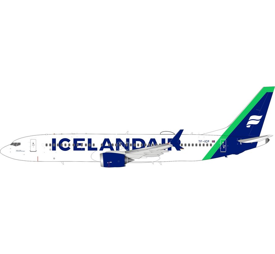 B737-8 MAX Icelandair 2022 livery green TF-ICP 1:200 with stand