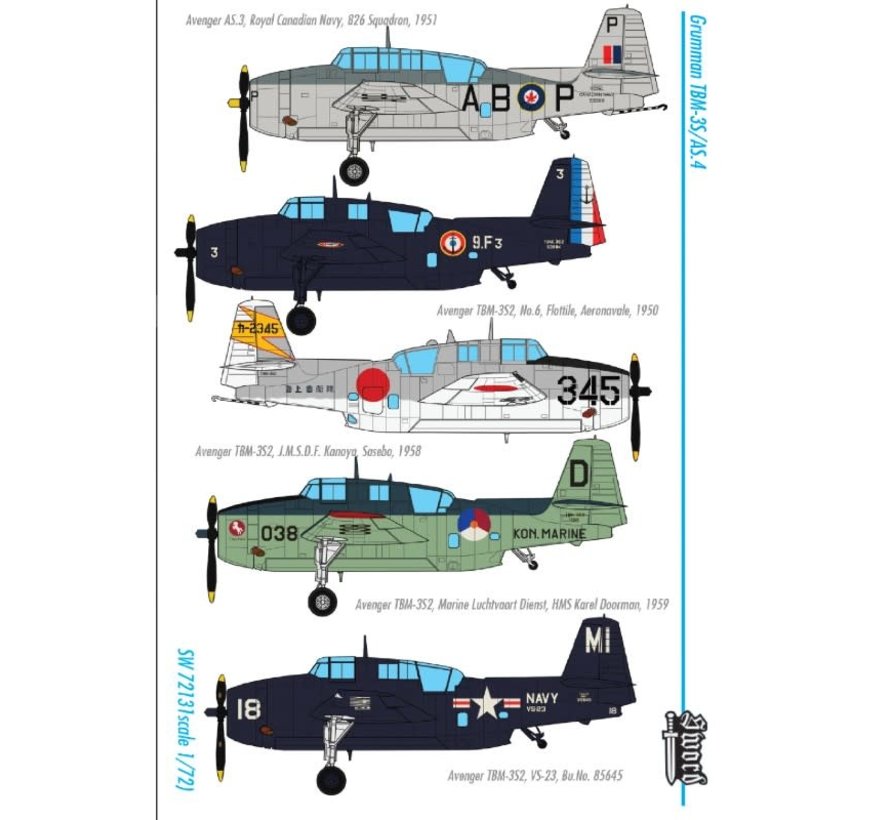 SWORD TBM-3S2 Avenger with decals for 5 aircraft 1:72