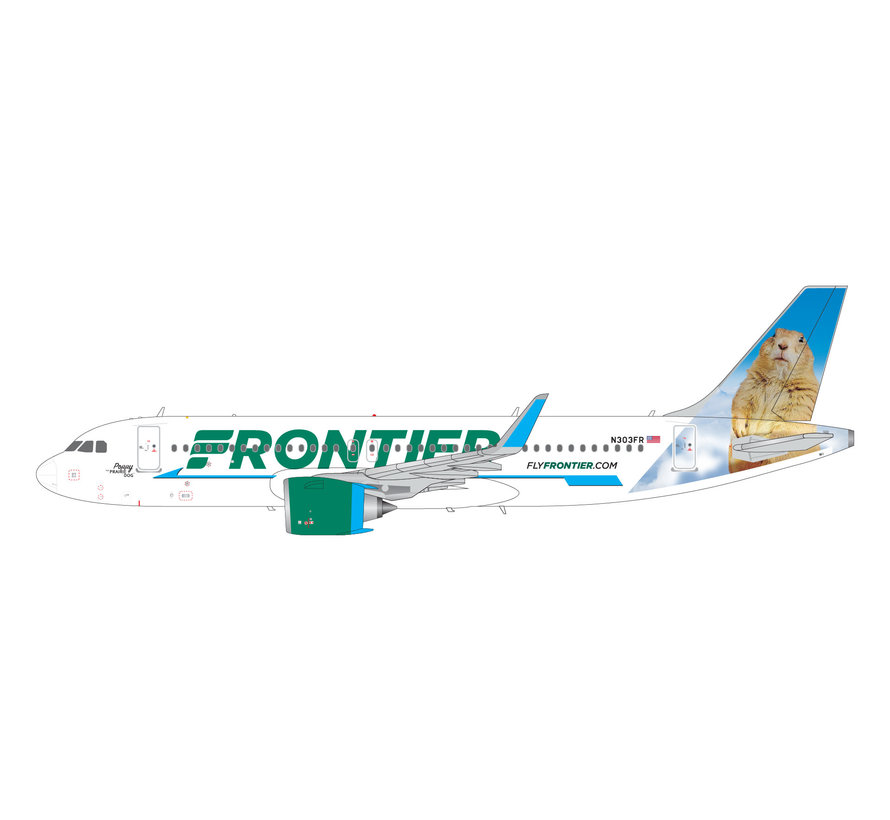 A320neo Frontier Poppy the Prairie Dog N303FR 1:200 with stand