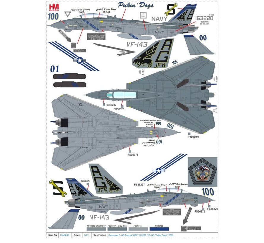 F14B Tomcat VF-143 Pukin Dogs AG-100 CAG OEF 2002 1:72 +Preorder+