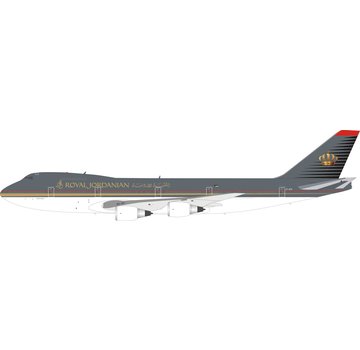 InFlight B747-200 Royal Jordanian Airline upper grey livery JY-AFS 1:200 with stand