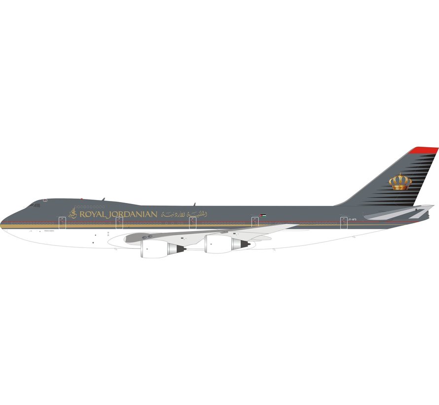 B747-200 Royal Jordanian Airline upper grey livery JY-AFS 1:200 with stand