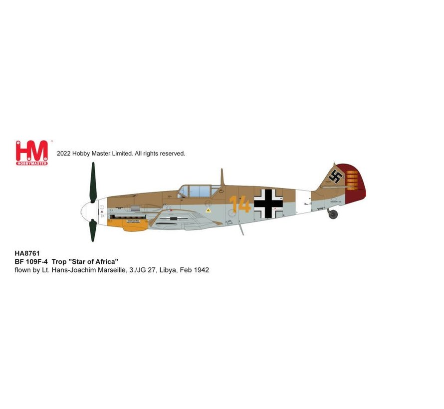 BF109F-4 Trop 3./JG 27 YELLOW14 Star of Africa Luftwaffe Marseille Libya 1942 1:48 +Preorder+