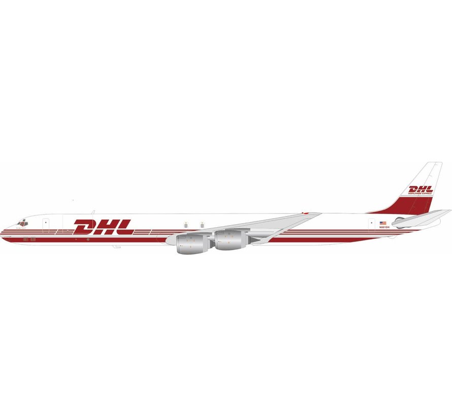DC8-73F DHL burgundy / white livery N801DH 1:200 with stand