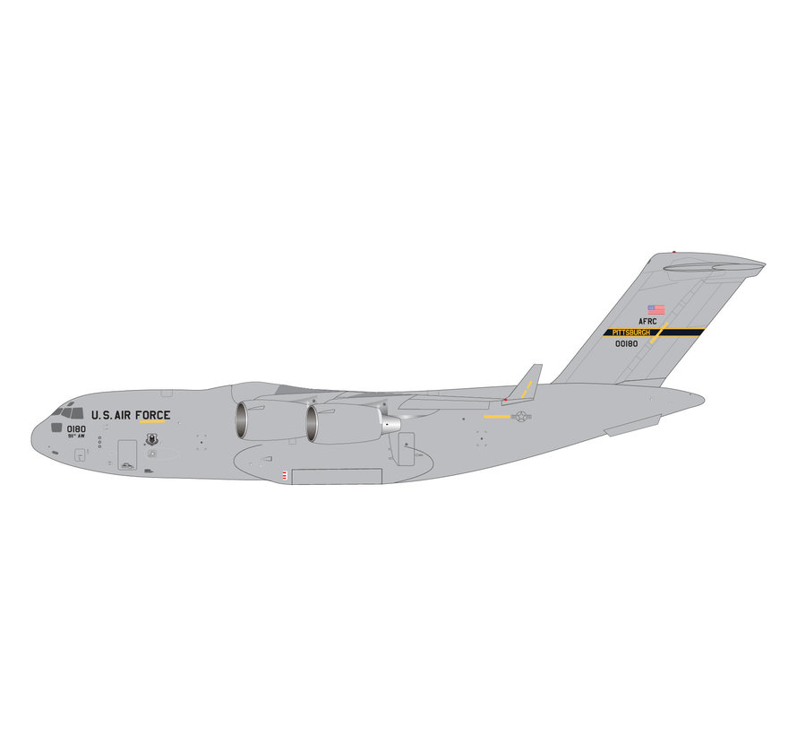 C17A Globemaster III U.S. Air Force Pittsburgh ARS 00-0180 1:200 with stand
