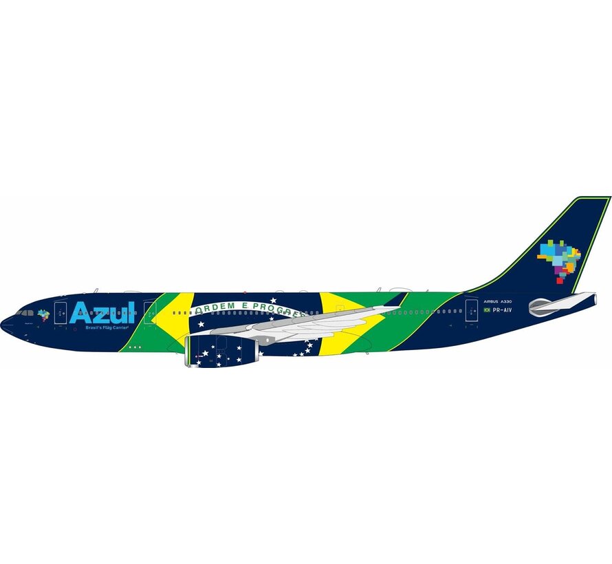 A330-243 Azul Brasileieras flag livery ORDEM DE PROGRESS PR-AIV 1:200 with stand
