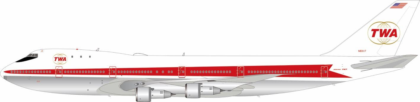 B747-100 TWA Trans World Airlines twin globe N93117 1:200 polished