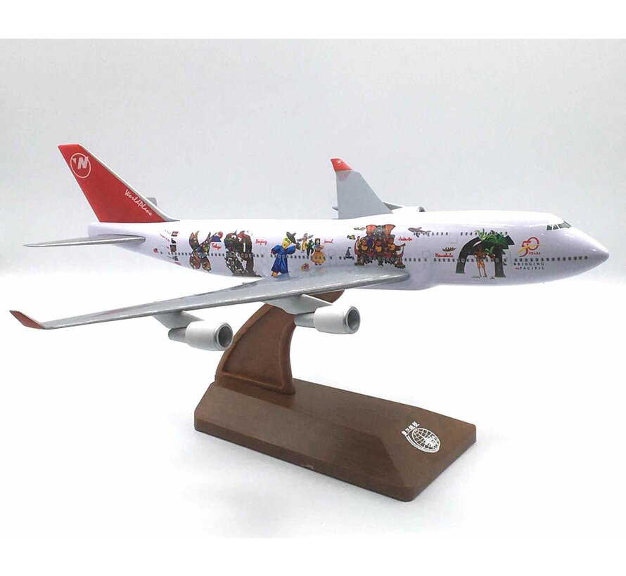 B747-400 Northwest World Plane 50 Years Bridging the Pacific 1:200 with stand
