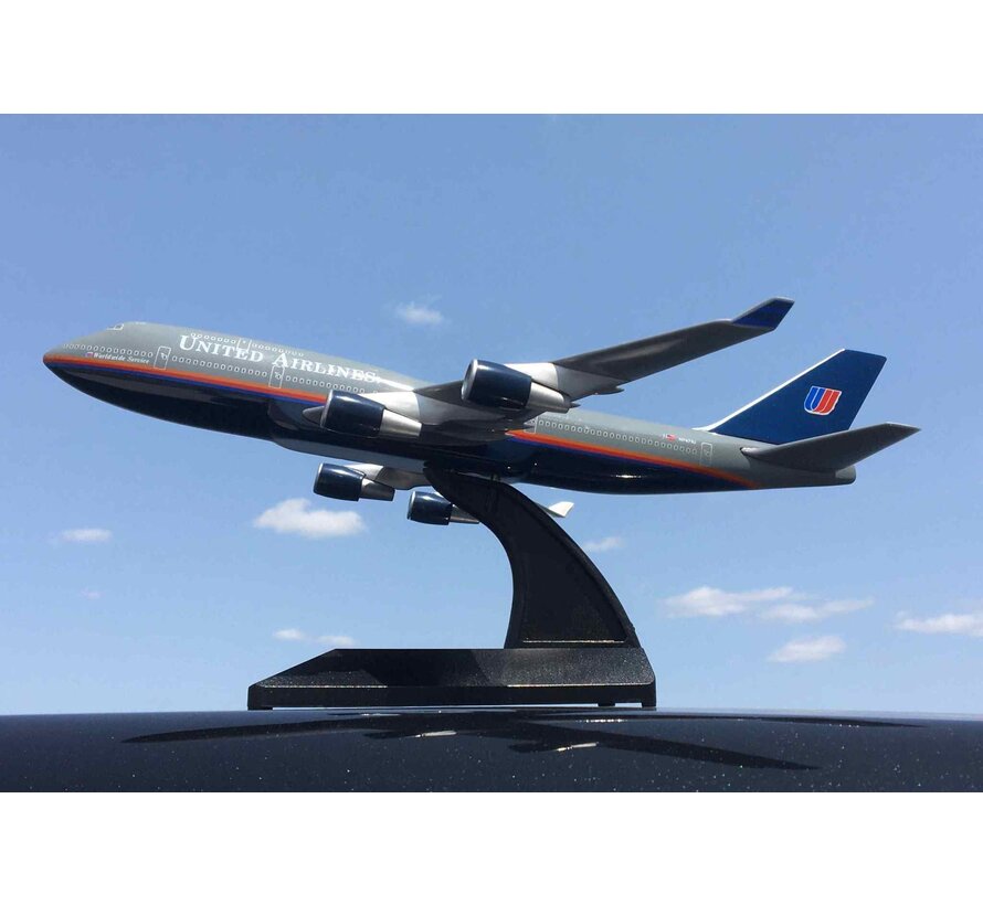 B747-400 United 1992 battleship grey livery N7471U 1:200 with stand