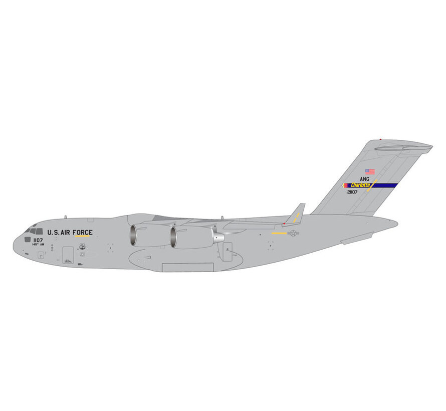 C17A Globemaster III USAF Charlotte NC ANG 02-1107 1:200 with stand