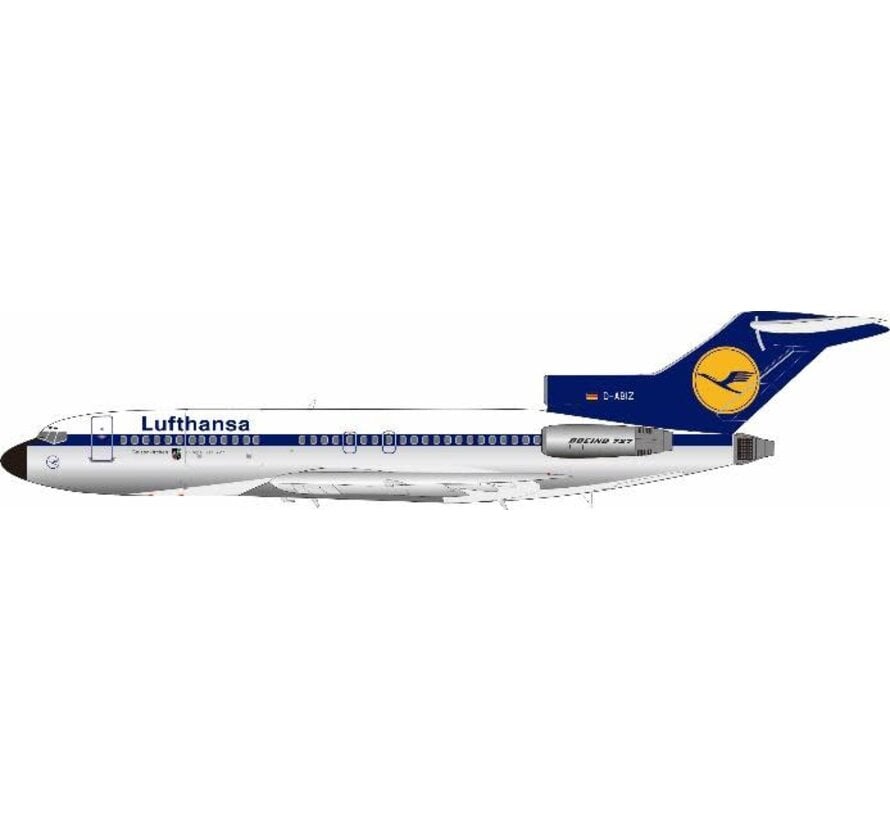 B727-30C Lufthansa blue cheatline livery D-ABIZ 1:200 polished with stand