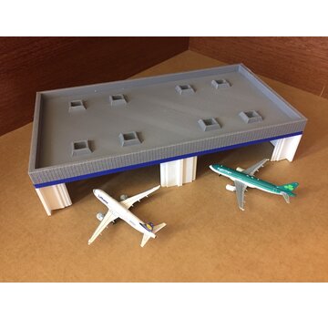 AirMatts Double Hangar with flat roof and skylights, 3D printed 1:400