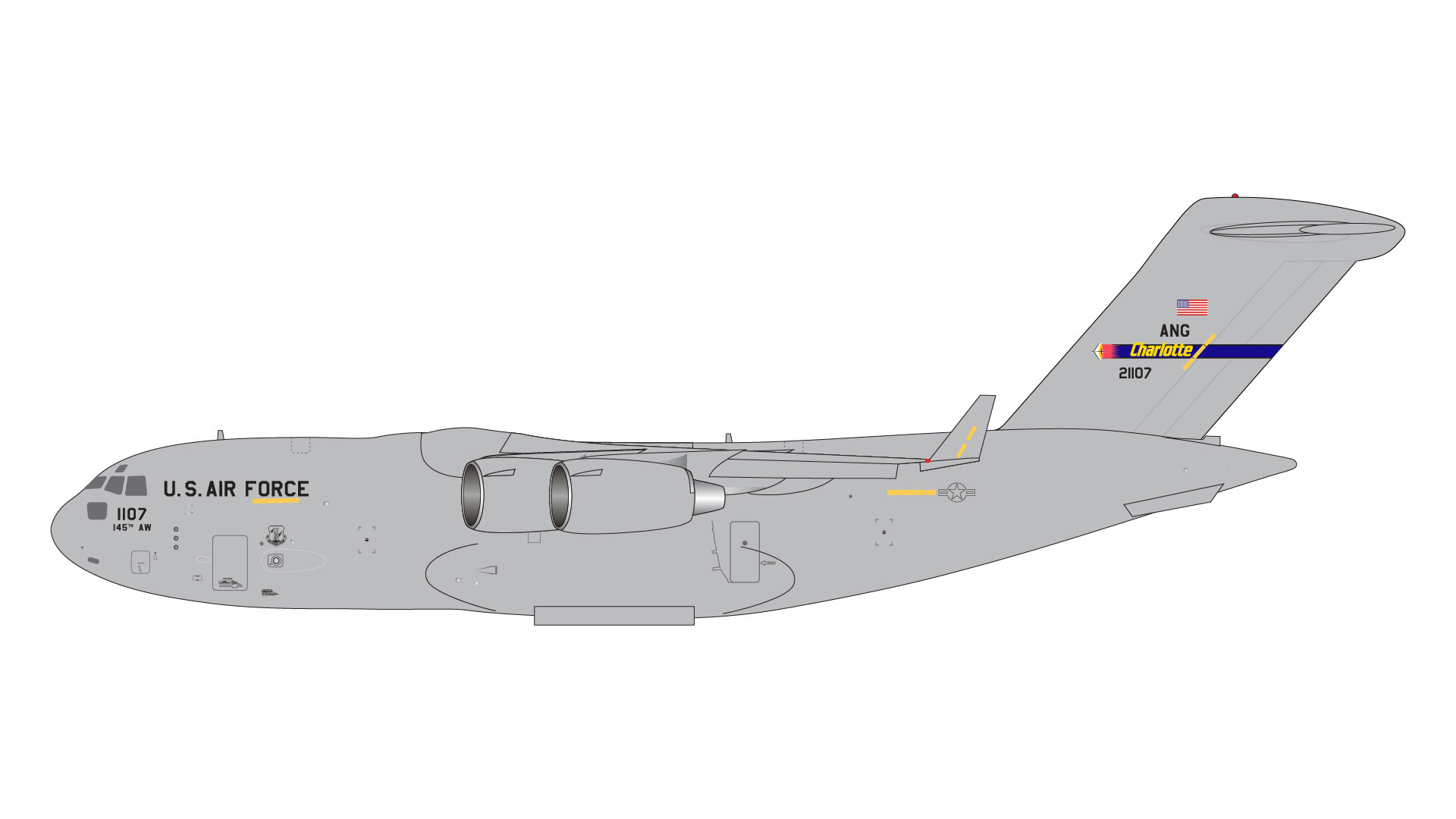 Gemini Jets C17A Globemaster III US Air Force 02-1107 Charlotte ANG Base  1:400