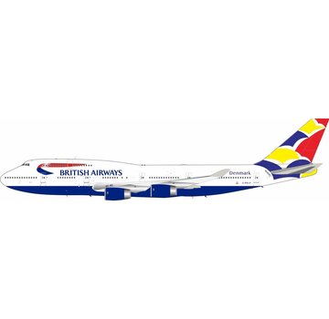 InFlight B747-400 British Airways Denmark World Tails VH-NLH 1:200 with stand and coin