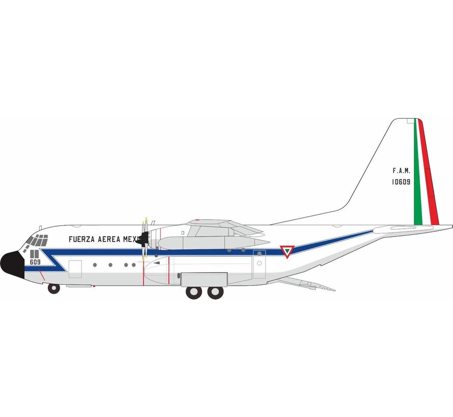 C130A Hercules Fuerza Aerea Mexicana Mexico Air Force white 10609 1:200 with stand